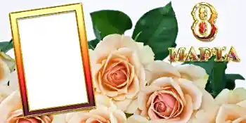 Texto na moldura: 8 de março