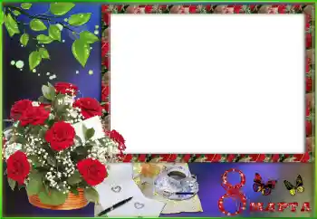 Texto na moldura: 8 de março